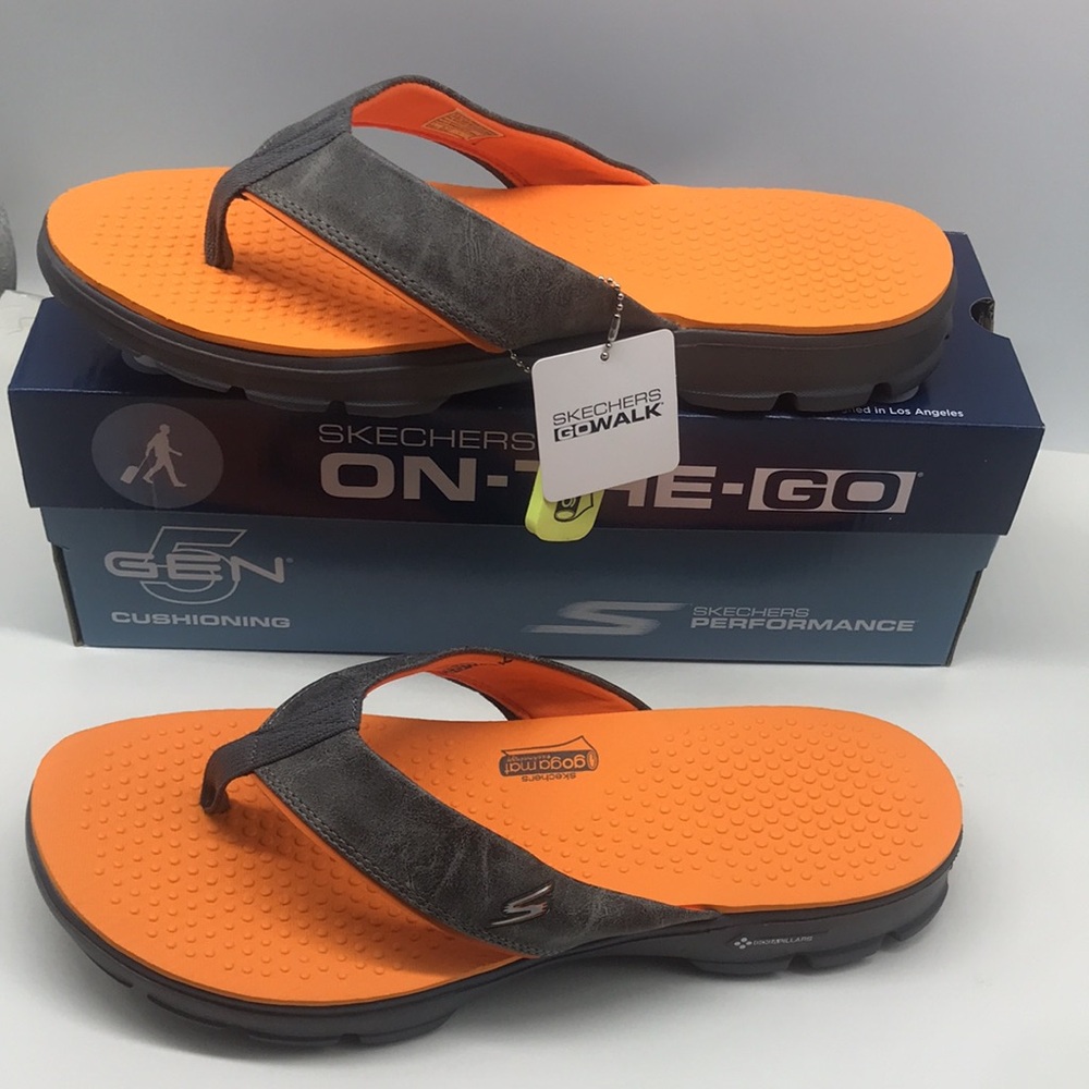 Skechers Men's Gowalk 5 Performance Walking Flip-Flop Sandal,  Charcoal/Orange